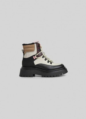 Botte Pepe Jeans Combined Fabric Ankle Boots Femme Blanche | BMJGLO257