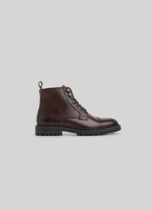 Botte Pepe Jeans Cuir Ankle Boots Homme Marron | FVPTKI620