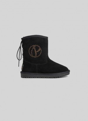 Botte Pepe Jeans Daim Mid-calf Boots Femme Noir | DTNPSC483