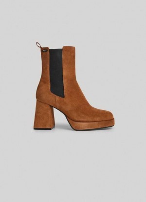 Botte Pepe Jeans Daim Plateforme Ankle Boots Femme Marron | SCTVIA134