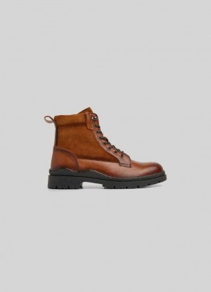 Botte Pepe Jeans Dentelle-up Utility Boots Homme Marron | OWMIVH294