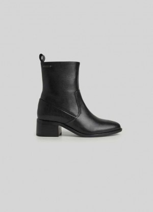 Botte Pepe Jeans Mid-calf Cuir Bootie Femme Noir | NASBMY173