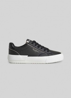Chaussures de Sport Pepe Jeans Allen Low Basic Trainers Femme Noir | CEVBFN985