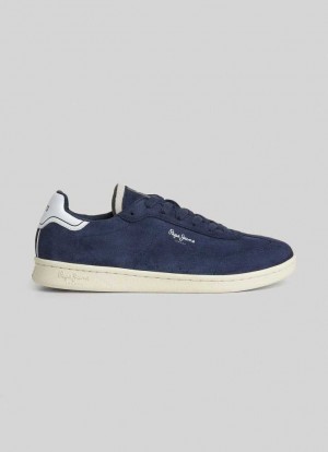 Chaussures de Sport Pepe Jeans Bevis Player Daim Trainers Homme Bleu Marine | ULYFBH690
