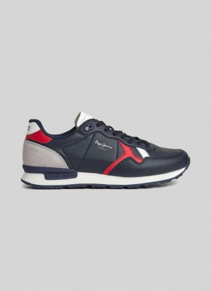 Chaussures de Sport Pepe Jeans Brit Basic Course Shoes Homme Bleu Marine | QWUZVP420