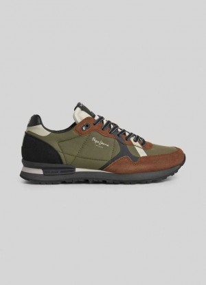 Chaussures de Sport Pepe Jeans Brit Print Course Shoes Homme Marron | AMGHBT096