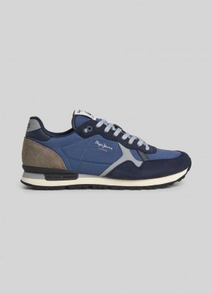 Chaussures de Sport Pepe Jeans Brit Reflect Course Shoes Homme Bleu Marine | XGJFTK863
