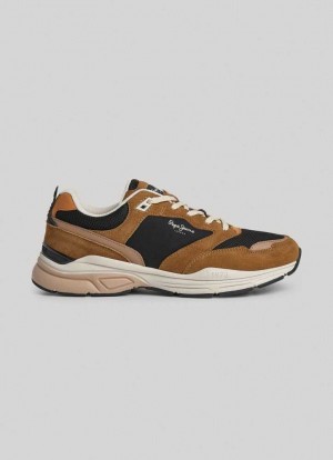 Chaussures de Sport Pepe Jeans Dave Route Combined Trainers Homme Marron | KBRCDE308