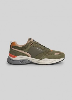 Chaussures de Sport Pepe Jeans Dave Sider Combined Trainers Homme Kaki Vert | ALUIQG038