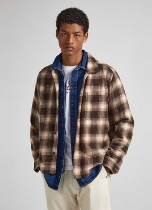 Chemises Pepe Jeans Checked Flannel Overshirt Homme Marron | YNZDWL357