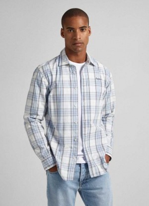 Chemises Pepe Jeans Checked Oxford Shirt Homme Bleu | DWJZQN849