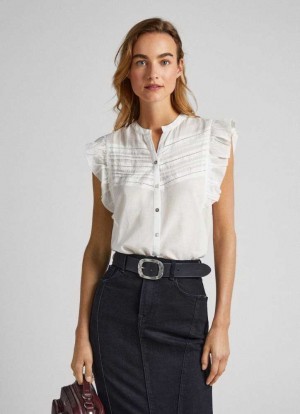 Chemisier Pepe Jeans Butterfly Sleeve Blouse Femme Blanche | YAKJVM924