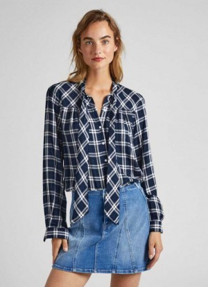 Chemisier Pepe Jeans Checked Blouse With Neck Tie Femme Multicolore | IBFHAW936