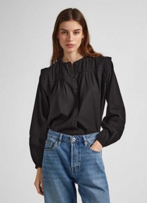 Chemisier Pepe Jeans Coton Twill Blouse Femme Noir | NWLYEV453