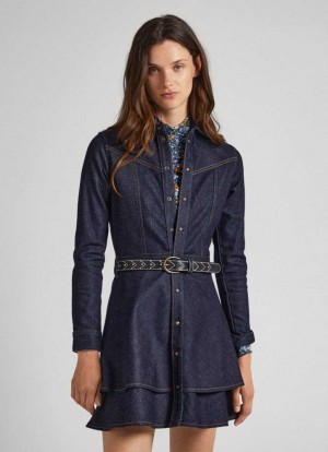 Denim Pepe Jeans 2-layer Denim Robe Femme Bleu | SHULMJ645