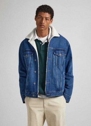 Denim Pepe Jeans Borg-lined Denim Jacket Homme Bleu | ZIJCEK506