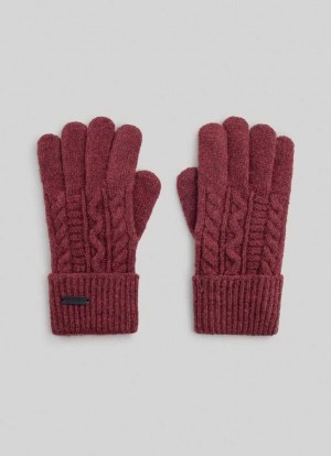 Gant Pepe Jeans Cable Knit Gloves Femme Bordeaux Rouge | VRXPTN235