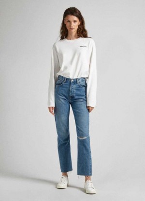 Jean Pepe Jeans Celyn Droit Fit High-rise Jeans Femme Bleu | CZEUGJ308