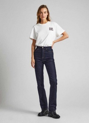 Jean Pepe Jeans Cleo Droit Fit High-rise Jeans Femme Bleu | YHZLGV509