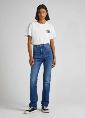 Jean Pepe Jeans Cleo Droit Fit High-rise Jeans Femme Bleu | HVFYDM581