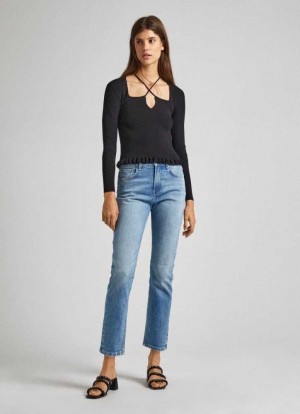 Jean Pepe Jeans High-rise Droit Fit Jeans Femme Bleu | CEAVQL632