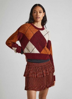 Knitwear Pepe Jeans Argyle Jacquard Knit Femme Bordeaux Rouge | UXSNDT395