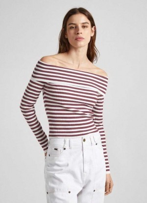 Knitwear Pepe Jeans Bardot Stripe Print Top Femme Multicolore | NRFYEH470