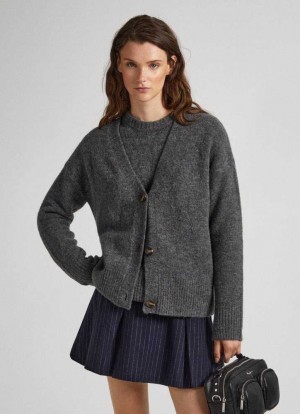 Knitwear Pepe Jeans Button-front Cardigan Femme Grise Foncé | YRDGTV593