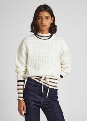 Knitwear Pepe Jeans Cable Knit Jumper Femme Blanche | YNXKOI975