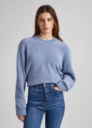 Knitwear Pepe Jeans Chenille Crew Neck Knit Femme Grise Bleu | EBWRYM105