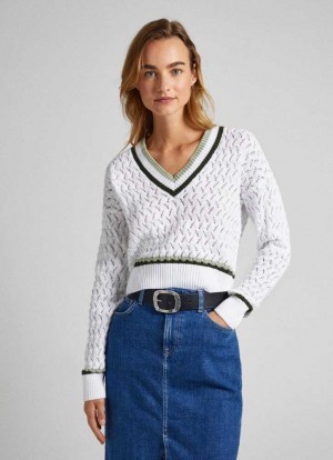 Knitwear Pepe Jeans Diamond Openwork Knit Femme Blanche | ADXRVB218