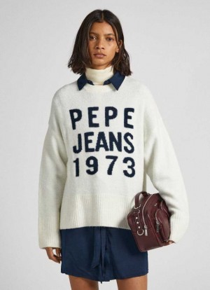 Knitwear Pepe Jeans Logo Print Knit Femme Blanche | GBACHS743