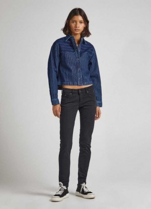 Pantalons Pepe Jeans 5 Pocket Mince Fit Trousers Femme Noir | IAPTWX539
