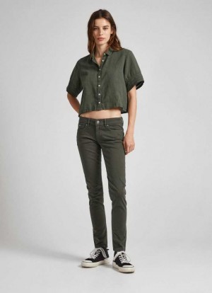 Pantalons Pepe Jeans 5 Pocket Mince Fit Trousers Femme Vert Olive Vert | GHPRTJ397