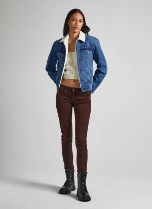 Pantalons Pepe Jeans 5 Pocket Mince Fit Trousers Femme Marron | EDQKAS906