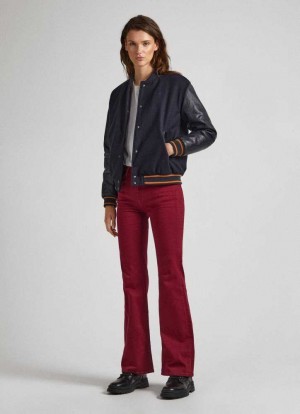 Pantalons Pepe Jeans 5-pocket Flare-fit Trousers Femme Bordeaux Rouge | FVZELP906