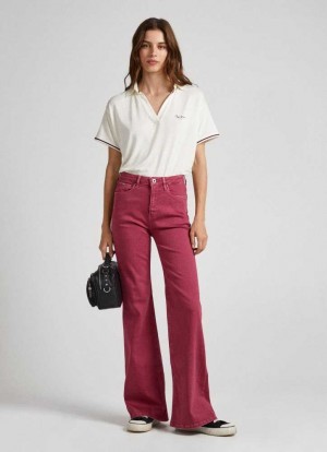 Pantalons Pepe Jeans 5-pocket Flare-fit Trousers Femme Rouge | ROEACH789