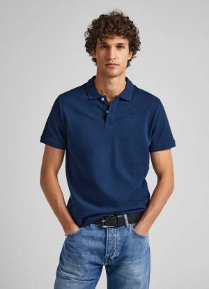 Polos Pepe Jeans Embroidered Logo Coton Pique Polo Homme Bleu Marine | XVGJTD546