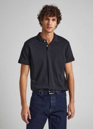 Polos Pepe Jeans Embroidered Logo Coton Pique Polo Homme Noir | WLNATJ387