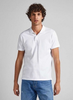 Polos Pepe Jeans Embroidered Logo Coton Pique Polo Homme Blanche | TNHBFP690