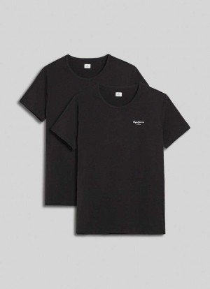 Sous Vêtement Pepe Jeans 2 Pack Of Logo Print T-shirts Homme Noir | PLUQWD864