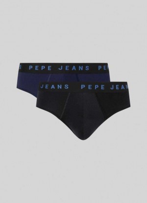Sous Vêtement Pepe Jeans 2pack Printed Logo Briefs Homme Bleu | PXQVFJ967