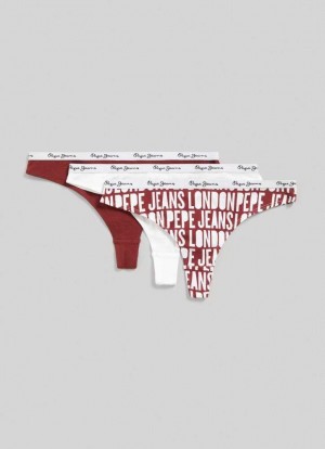 Sous Vêtement Pepe Jeans 3-pack Elastic Thongs Femme Bordeaux Rouge | RWQNTX681