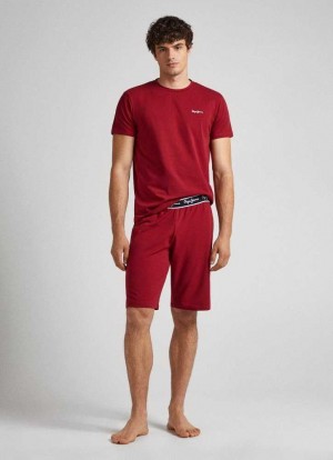 Sous Vêtement Pepe Jeans Coton Pyjama Shorts Homme Bordeaux Rouge | IOWXVN947
