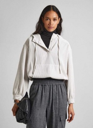 Sweats Pepe Jeans Corduroy Sweatshirt With Hood Femme Marron Beige | AKTLMW152