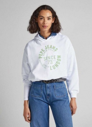 Sweats Pepe Jeans Coton Hoodie Sweatshirt Femme Blanche | ULPWZF396