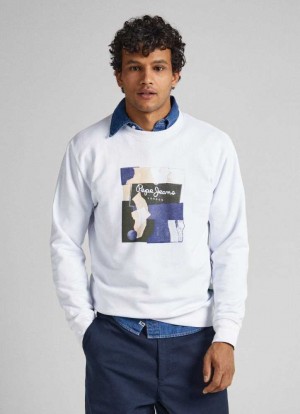 Sweats Pepe Jeans Crew Neck Coton Sweatshirt Homme Blanche | NGFHVC398