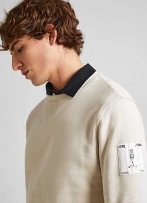 Sweats Pepe Jeans Crew Neck Sweatshirt Homme Beige Clair | DIHCFN357