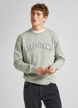 Sweats Pepe Jeans Crew Neck Sweatshirt With Logo Homme Vert | PLUKMG984
