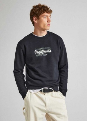 Sweats Pepe Jeans Crew Neck Sweatshirt With Logo Homme Noir | YQUJWT708